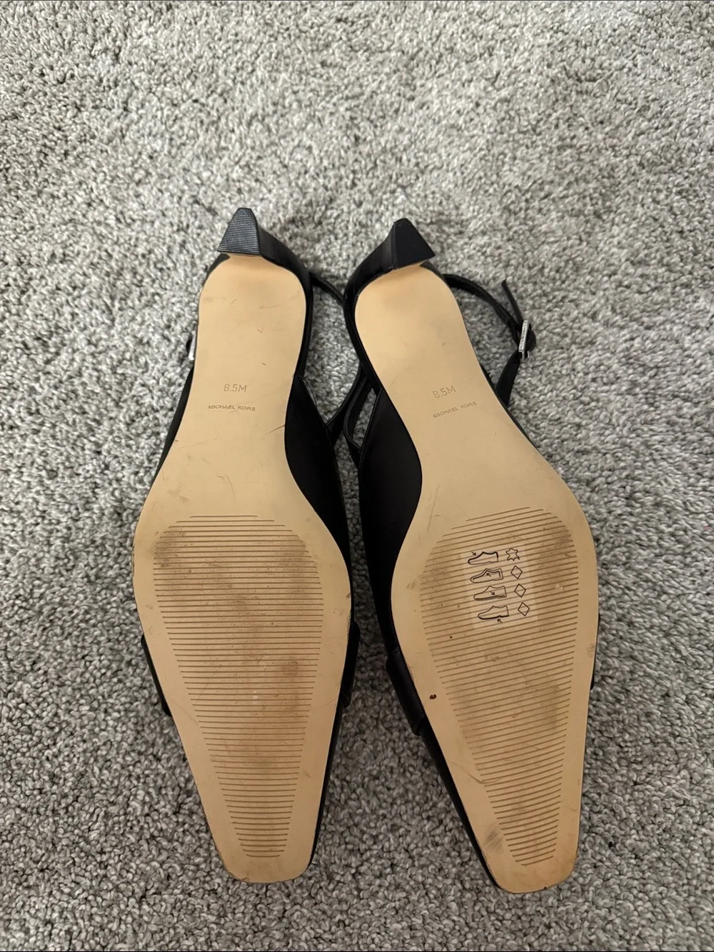 Michael Kors Black Leather Slingback Heels with Silver Ring Detail